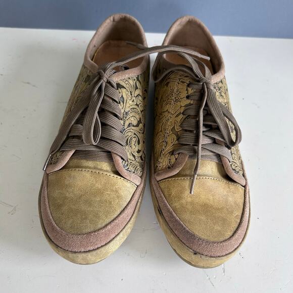 PATRIZIA Spring Step sneakers women's size 7.5 - 8 leather tooled carved green - Picture 5 of 9